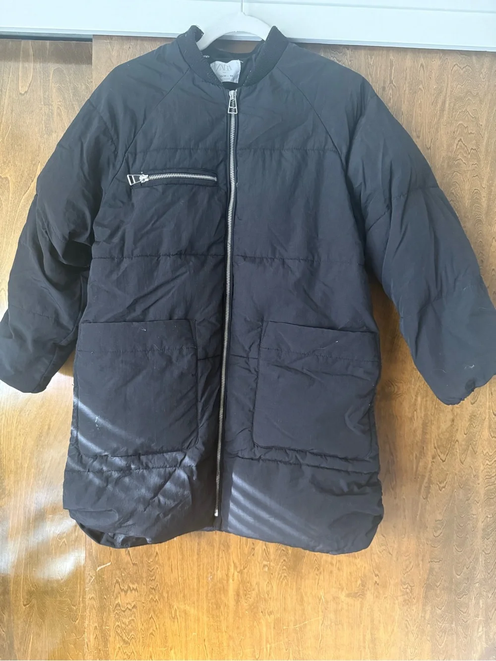 Zara Black Kids Puffer Jacket with Zip Chest Pocket